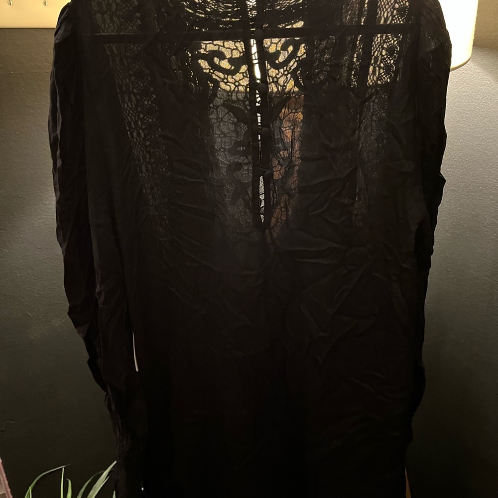 NWT FREE PEOPLE ONE Vienna Crochet Trim Mini Dress In Black MSRP $168 Size XS - Picture 7 of 8